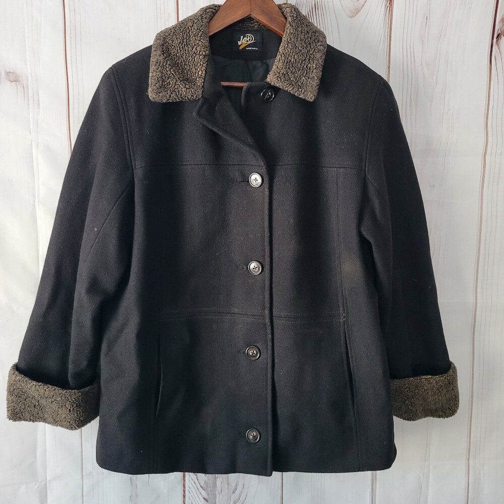 Vintage JoD 100% Black Wool Coat Made in USA Women’s M, Button Front Closure